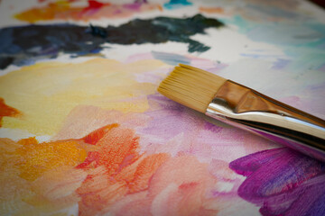 Oil painting, background palette and brush.