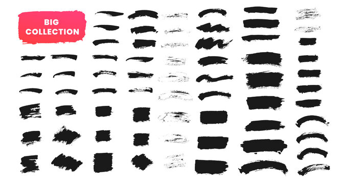 Brush strokes text boxes collection. Vector paintbrush set. Grunge ink texture elements