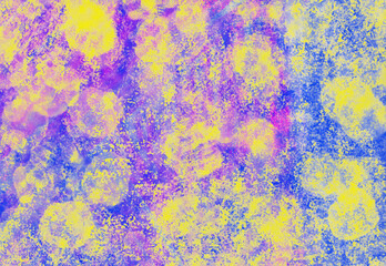 Obraz na płótnie Canvas Colored watercolor background. Splashes of paint on paper. Bright yellow-blue-violet background.