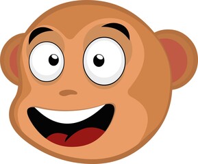 Vector emoticon illustration of the head of a cartoon monkey, with a smile and an expression of joy