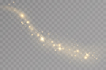 Christmas light effect. Sparkling magical dust particles.The dust sparks and golden stars shine with special light.