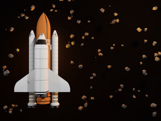 The Space Shuttle in a space background, Planet in the solar system - 3D render