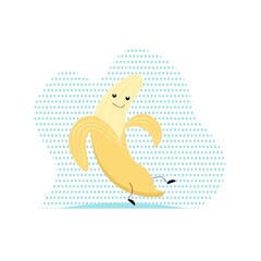 A cute banana with a face, arms and legs. Vector illustration in cartoon style isolated on background, flat design. Banana icon