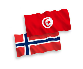 Flags of Norway and Republic of Tunisia on a white background