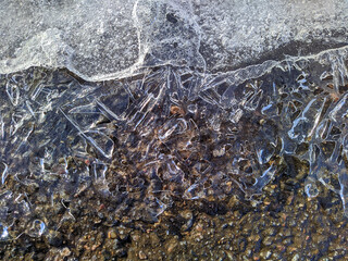 texture of natural ice patterns in the daytime in early spring