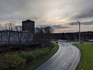 sunset over the road