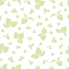 Green leaves white background seamless pattern