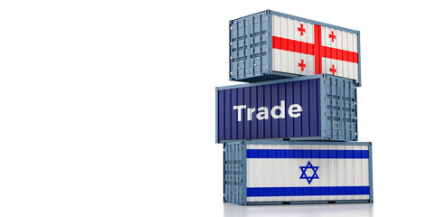 Freight containers with Georgia and Israel flag. 3D Rendering 