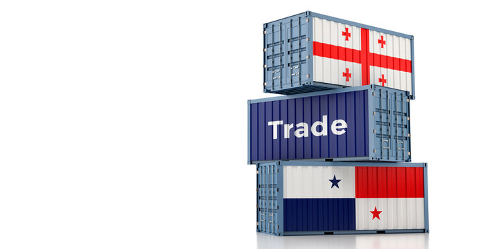 Freight containers with Georgia and Panama flag. 3D Rendering © Marius Faust