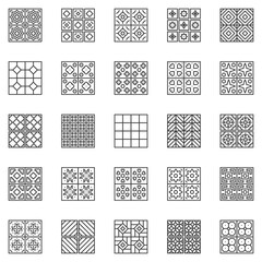 Tile vector outline icons set - ceramic tiles linear symbols