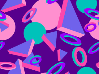 Memphis seamless pattern. Geometric elements memphis in the style of 80's. Trendy retro background for printing on paper, advertising materials and fabric. Vector illustration