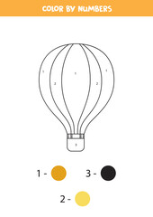 Color cartoon air balloon by numbers. Transportation worksheet.