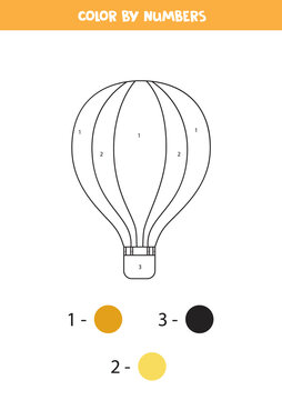 Color cartoon air balloon by numbers. Transportation worksheet.