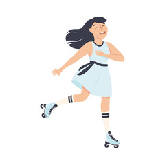 Fototapeta na wymiar Cheerful Woman Character Dancing on Roller Skates Vector Illustration.