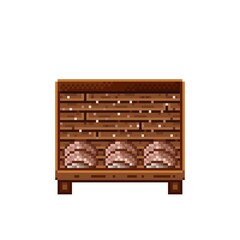Vegetable shop pixel art. Mushrooms in a wooden crate. Mushrooms, food pixel art icon isolated on white background. Mushroom stall. Showcase with vegetable waste. Vector illustration.