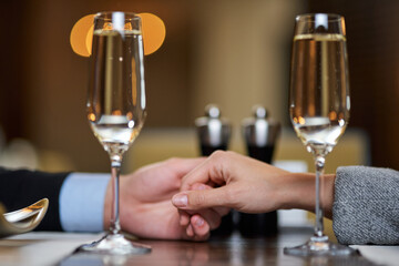 Romantic date with some top-quality champagne in cafe