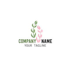 Abstract Vector logotype with elegant pink and green twigs. 
Logotype for any model of company.