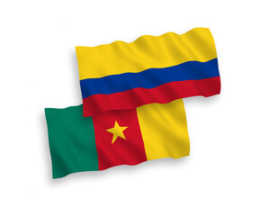 Fototapeta premium Flags of Cameroon and Colombia on a white background