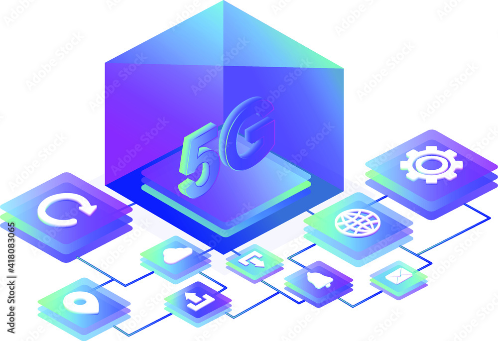 Poster 5g network wireless technology illustration. mobile internet of next generation. web page design tem