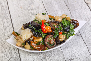 Pickled asian mushroom mux with herbs