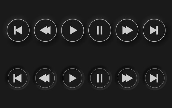 play buttons, neomorphic style black player. trend 2021