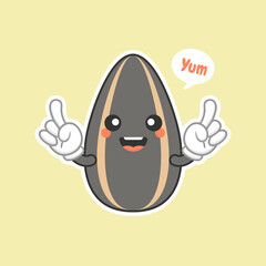 Cute sunflower seeds. Cartoon characters with expression,Cute Organic Sunflower Seed Character Illustration In Isolated color Background