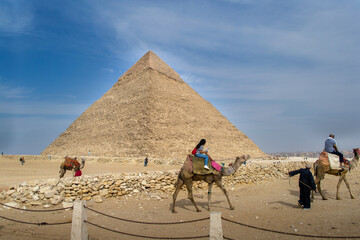 Cairo, Egypt - 03 Feb 2021. Great pyramids of ancient Egypt in Giza, Cairo