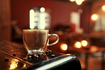 Cup of cappuccino cofffe in cafe.