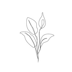 Flower One Line Drawing. Continuous Line of Simple Flower Illustration. Abstract Contemporary Botanical Design Template for Minimalist Covers, t-Shirt Print, Postcard, Banner etc. Vector EPS 10.