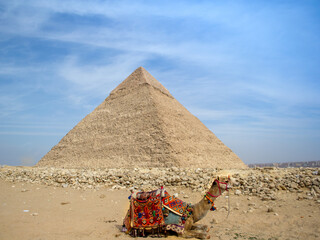 Cairo, Egypt - 09 Feb 2021. Great pyramids of ancient Egypt in Giza, Cairo