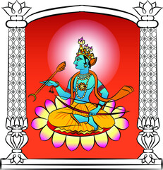 Lord Rama, the Hindu god. sitting on a lotus with a bow and arrow. for textile printing, logo, wallpaper
