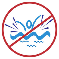 Swimming is prohibited.  The man is drowning.  Warning icon or prohibition symbol.  Vector illustration 