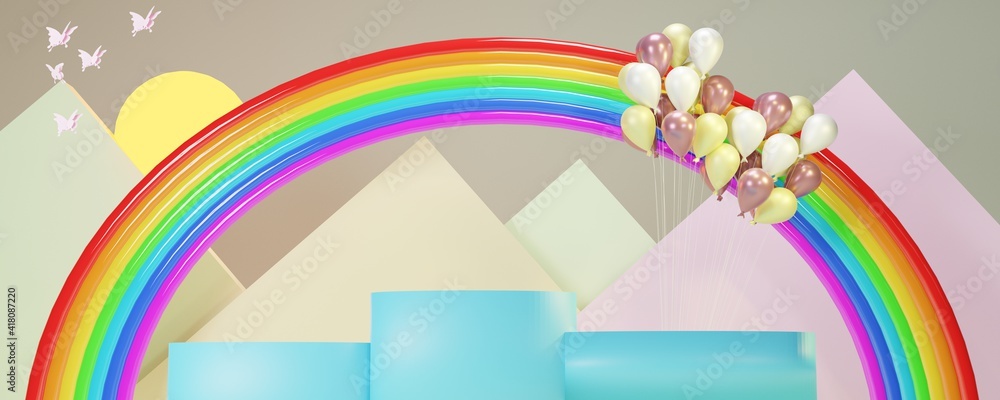Poster abstract background, mock-up scene with podium for product display. 3d rendering.