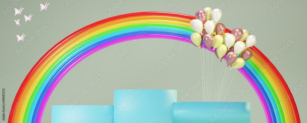 Poster abstract background, mock-up scene with podium for product display. 3d rendering.