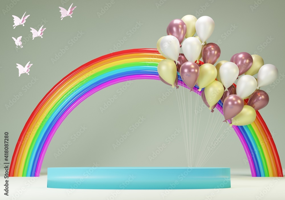 Poster abstract background, mock-up scene with podium for product display. 3d rendering.