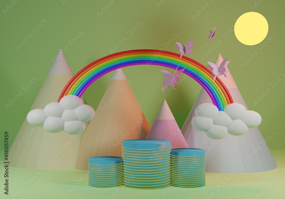 Poster abstract background, mock-up scene with podium for product display. 3d rendering.