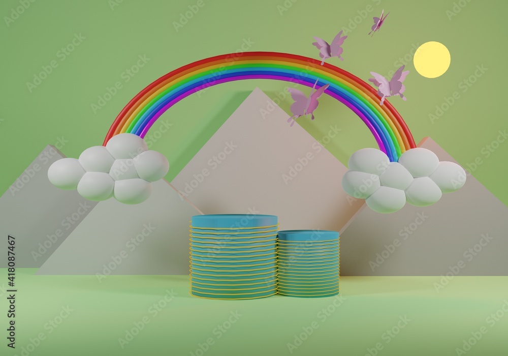 Poster abstract background, mock-up scene with podium for product display. 3d rendering.
