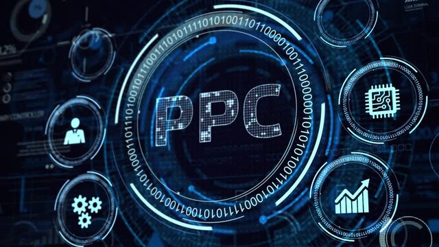 Pay per click payment technology digital marketing internet concept of virtual screen. PPC
