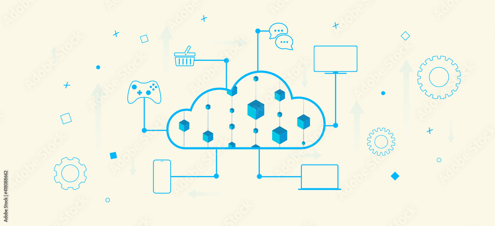 Poster cloud computing storage technology concept. internet network of cloud computing. online access on de