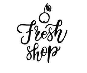 Fresh shop typography vector design for organic and vegetarian stores, poster, logo. Fresh food vector text. Calligraphic handmade lettering. Vector illustration.