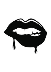 Woman and Man vector lips and mouth, silhouette and glossy, Woman's lip gestures icon vector set. Girl mouths close up expressing different emotions