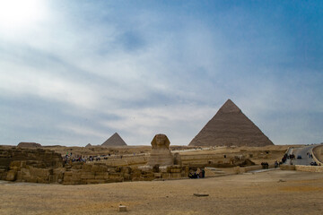 Obraz na płótnie Canvas Cairo, Egypt - 09 Feb 2021. Great pyramids of ancient Egypt in Giza, Cairo