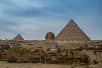 Fototapeta na wymiar Cairo, Egypt - 03 Feb 2021. Great pyramids of ancient Egypt in Giza, Cairo