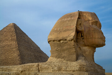 Cairo, Egypt - 03 Feb 2021. Great pyramids of ancient Egypt in Giza, Cairo