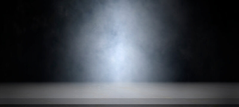Empty white marble table with smoke float up on dark background for showing or design backdrop.