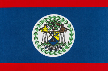 fabric of the national flag of Belize close-up