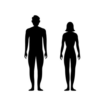Black silhouettes of men and women on a white background. Male and female gender. Figure of human body. Vector