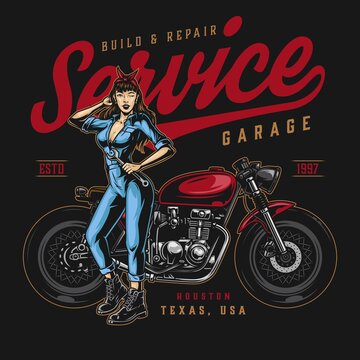Motorcycle Repair Service Vintage Emblem