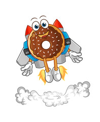 chocolate donut with jetpack mascot. cartoon vector