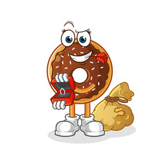 chocolate donut propose and holding ring character. cartoon mascot vector